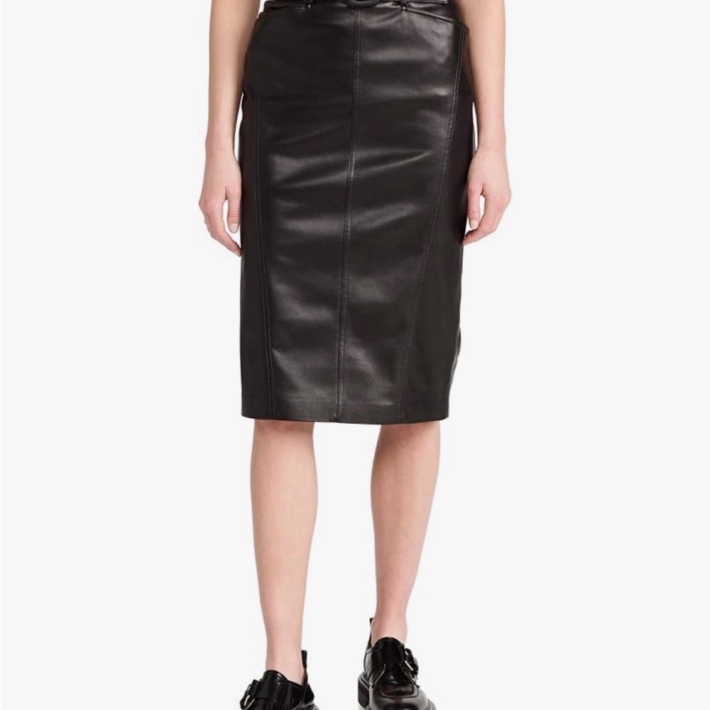 NWT Theory Women's Belted Seam Faux Leather Skirt